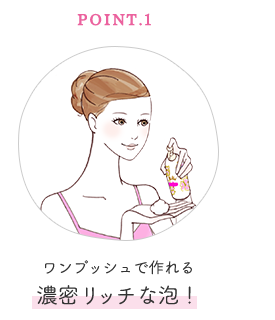 POINT 1 ワンプッシュで作れる濃密リッチな泡!